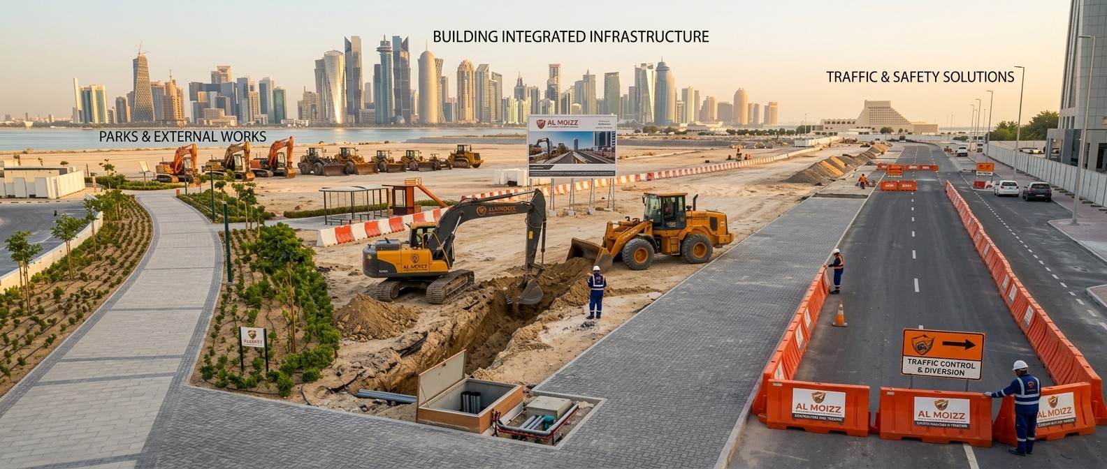 Al Moizz integrated infrastructure, traffic and safety, and parks and external works across Doha