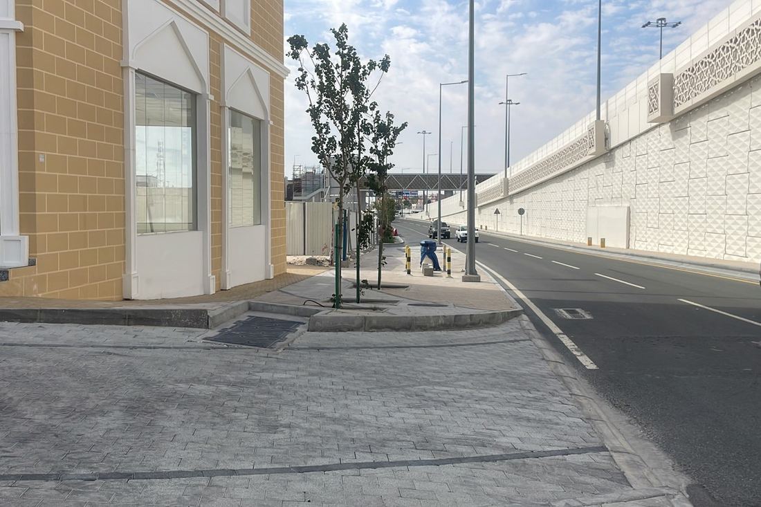 Completed access road with new footpath and kerbing