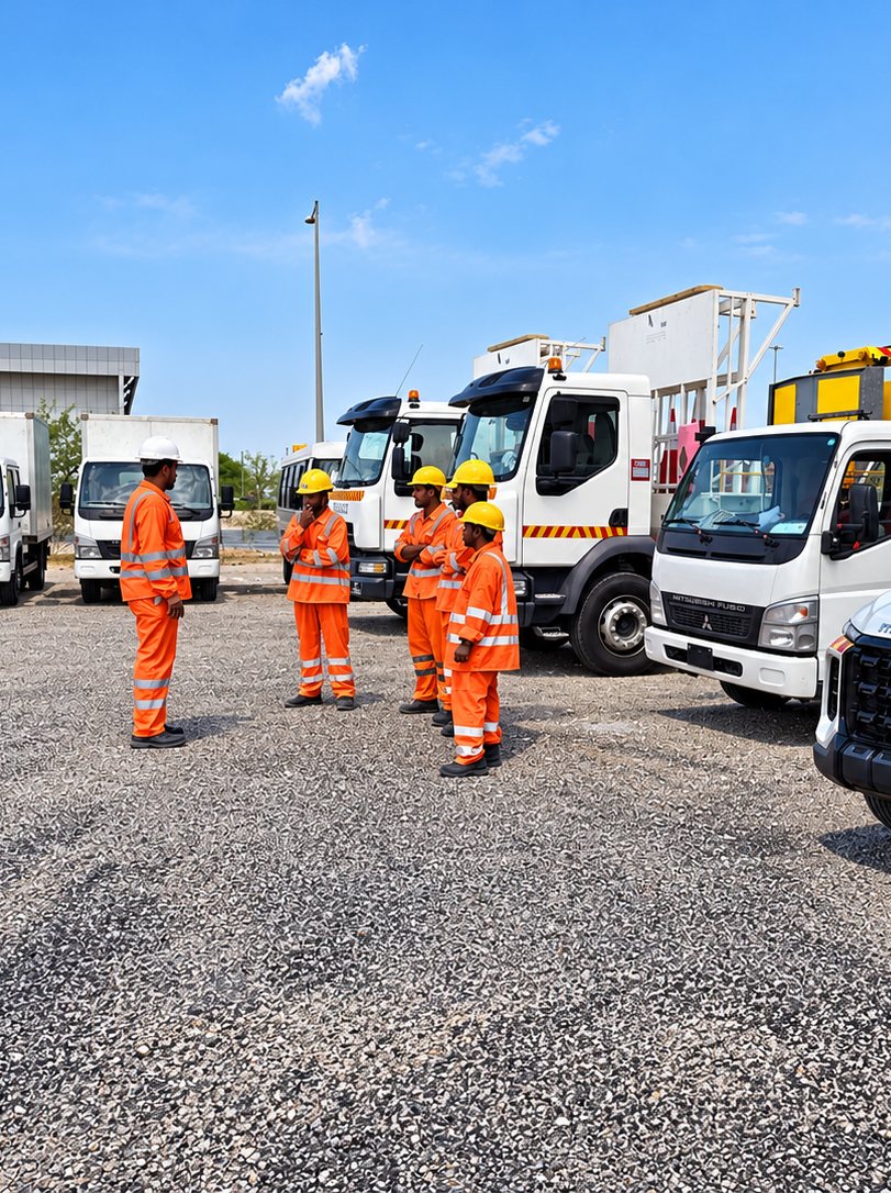 Al Moizz crew briefing beside the support fleet before mobilisation